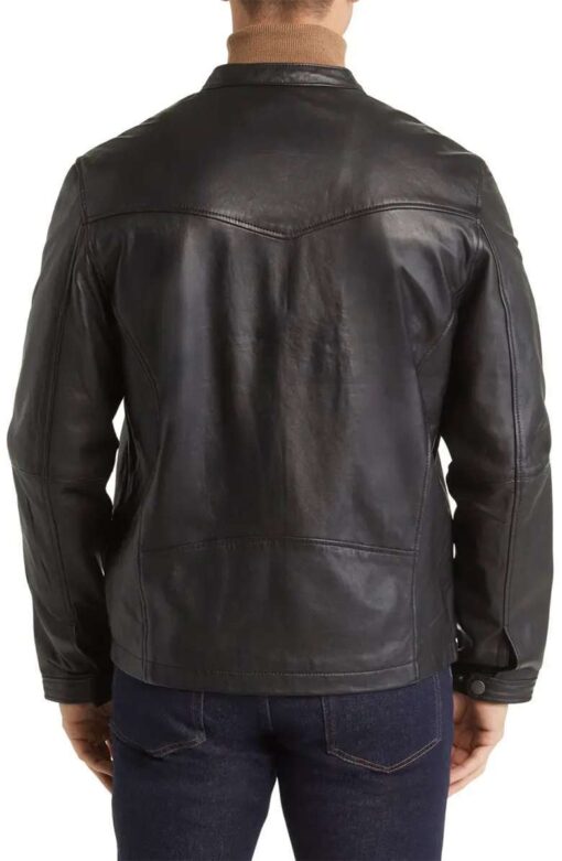 Black Cafe Racer Leather Jacket - Image 2