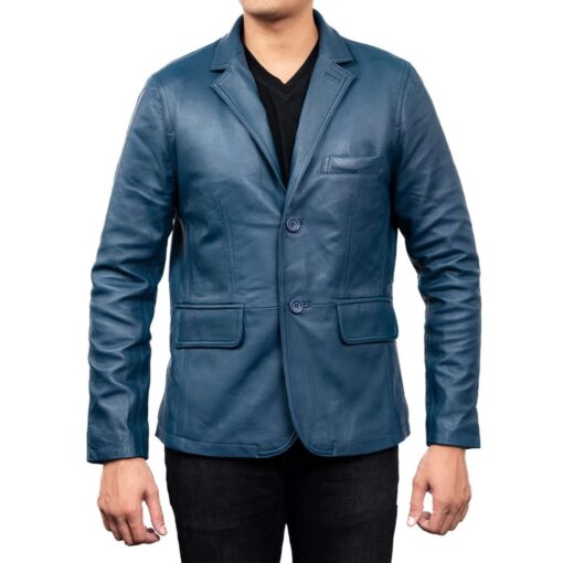 Men's Leather Blazer Jacket Classic 2-Button Leather Sports Coat - Image 3