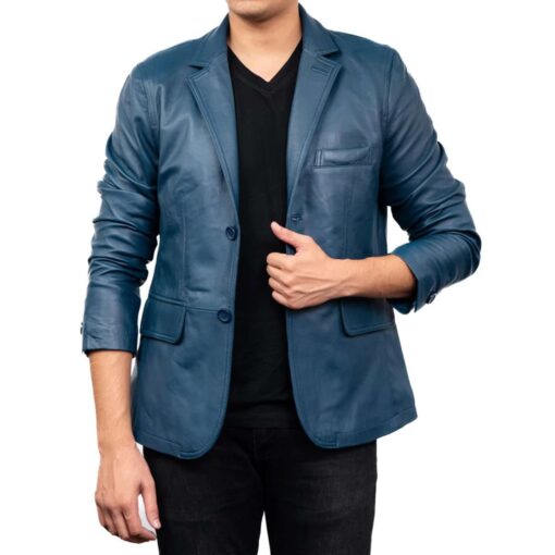 Men's Leather Blazer Jacket Classic 2-Button Leather Sports Coat - Image 2