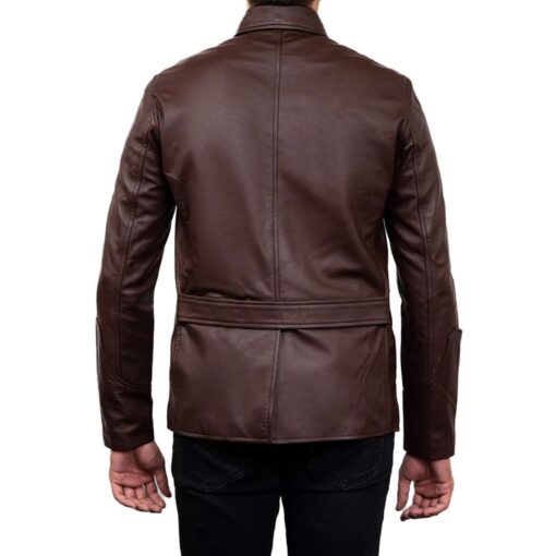 Men's Brown Leather Sports Coat 4 Pocket - Image 3