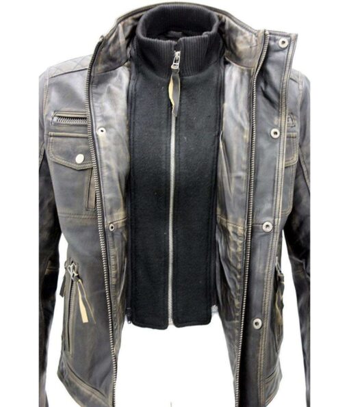 Men's Genuine Leather Brown Vintage Cafe Racer Jacket - Image 4