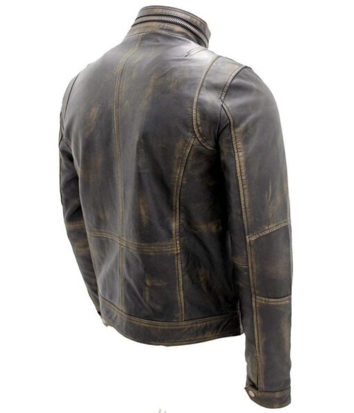 Men's Genuine Leather Brown Vintage Cafe Racer Jacket - Image 3