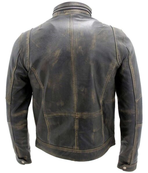 Men's Genuine Leather Brown Vintage Cafe Racer Jacket - Image 2