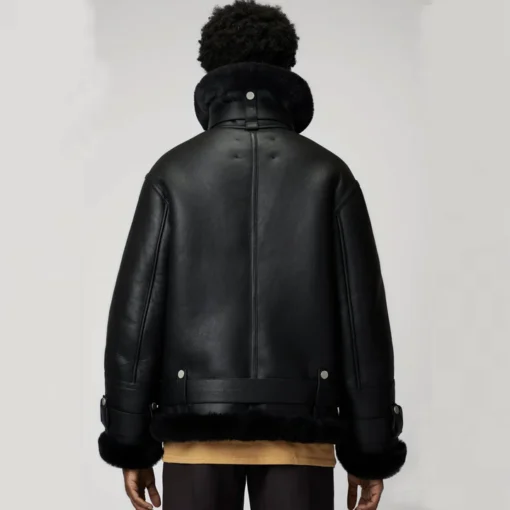 Sherpa Leather Black Women's B-3 Bomber Jacket - Image 2