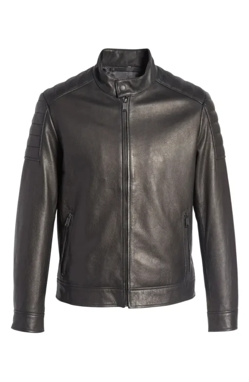 Men's Genuine Black Leather Moto Jacket - Image 3