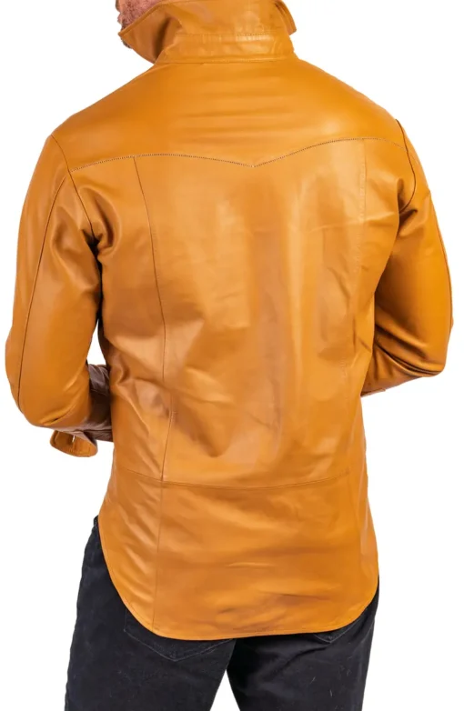 Brown Lambskin Leather Buttoned-Up Shirt - Image 3