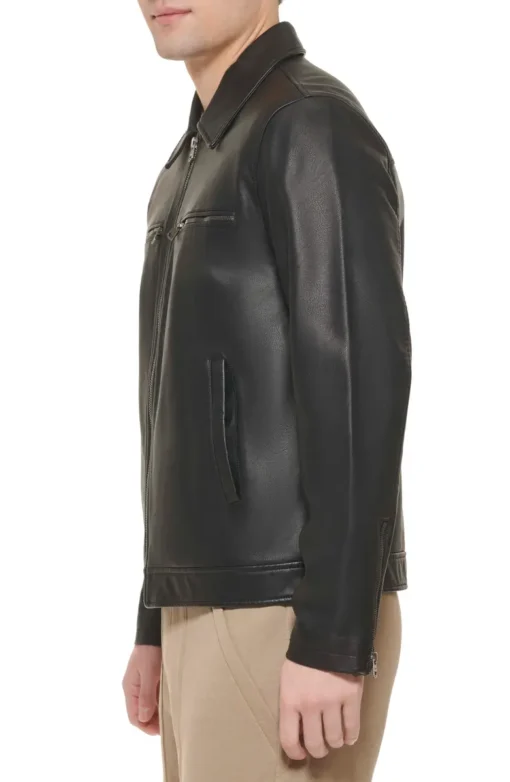 Men's Biker Style Black Leather Zip-Up Jacket - Image 2