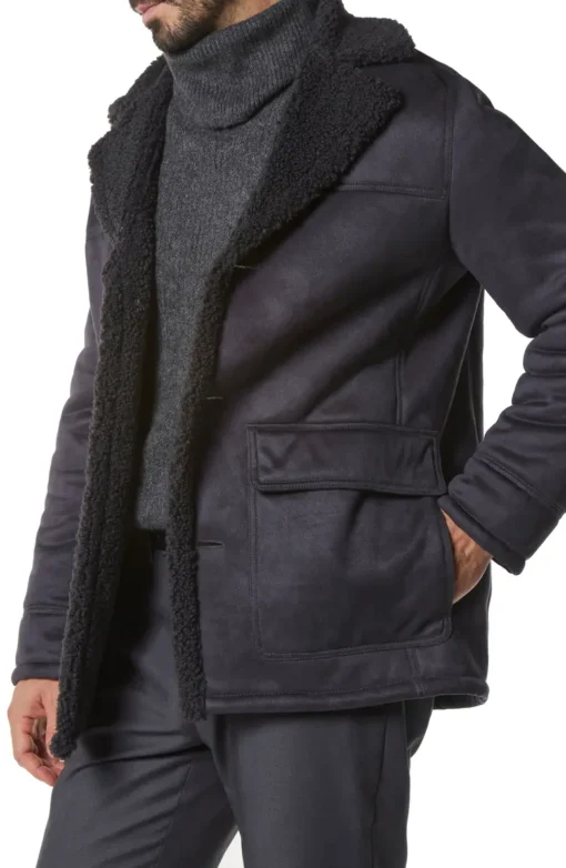 Suede Sherpa Leather Coat Men's - Image 3