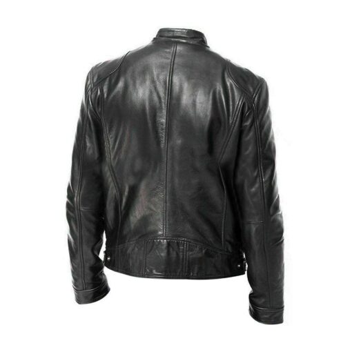 Men's Genuine Leather Black Motorcycle Cafe Racer Jacket - Image 2