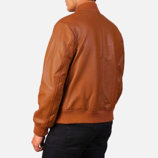 One Panel Brown Bomber Leather Jacket Mens - Image 2