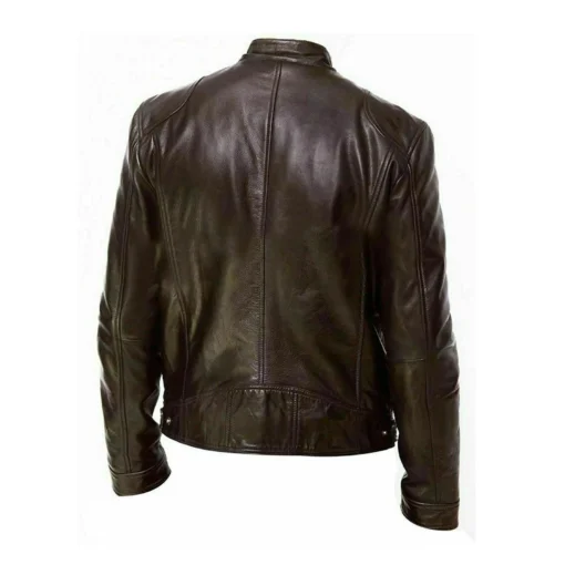 Men's Genuine Leather Brown Motorcycle Cafe Racer Jacket - Image 2