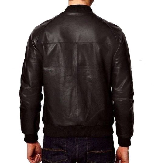 Men's Plain One Panel Black Bomber Jacket Leather - Image 2