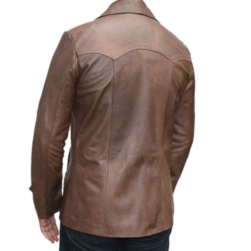 Mens Leather Blazer Jacket Brown Vintage Leather Coat - Image 2