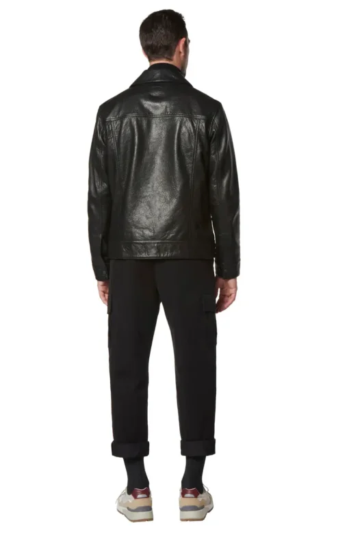 Black Leather Trucker Jacket Men's - Image 3