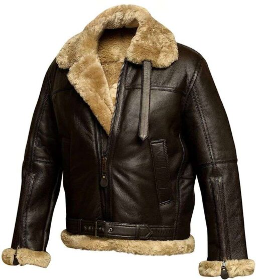 Genuine Sheep Skin Leather RAF Flight Aviator Jacket With Fur Wool Lining - Image 2