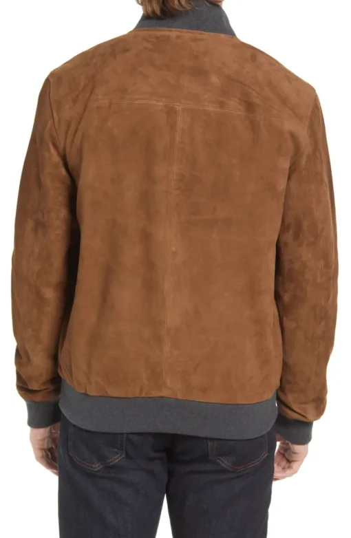 Men's Brown Suede Leather Bomber Jacket - Image 2