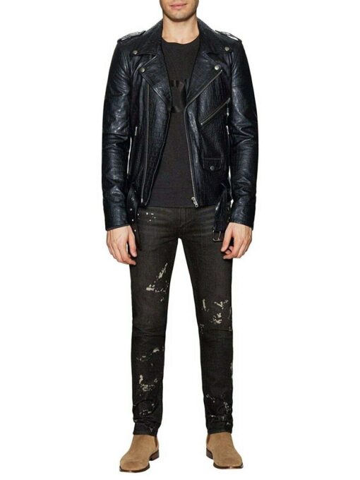 Crocodile Leather Print Stylish Biker Jacket - Image 2