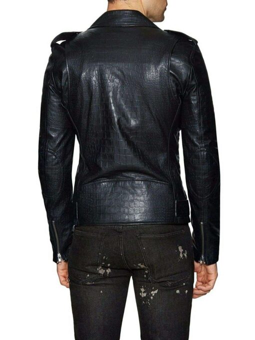 Crocodile Leather Print Stylish Biker Jacket - Image 3