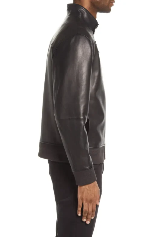 Men's Black Leather Bomber Jacket - Image 5