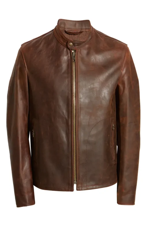 Café Racer Lightweight Oiled Cowhide Leather Jacket - Image 2