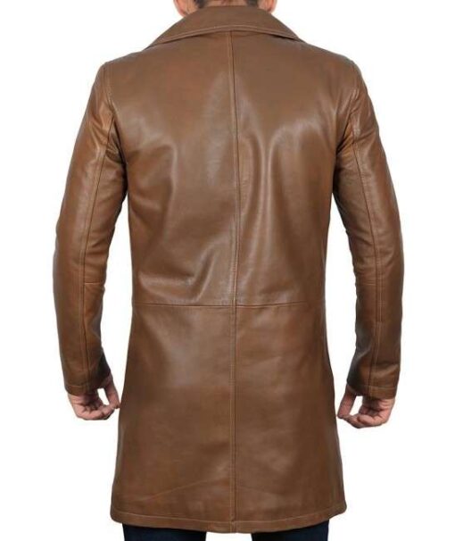 Men's Brown Winter Leather Car Coat - Image 5