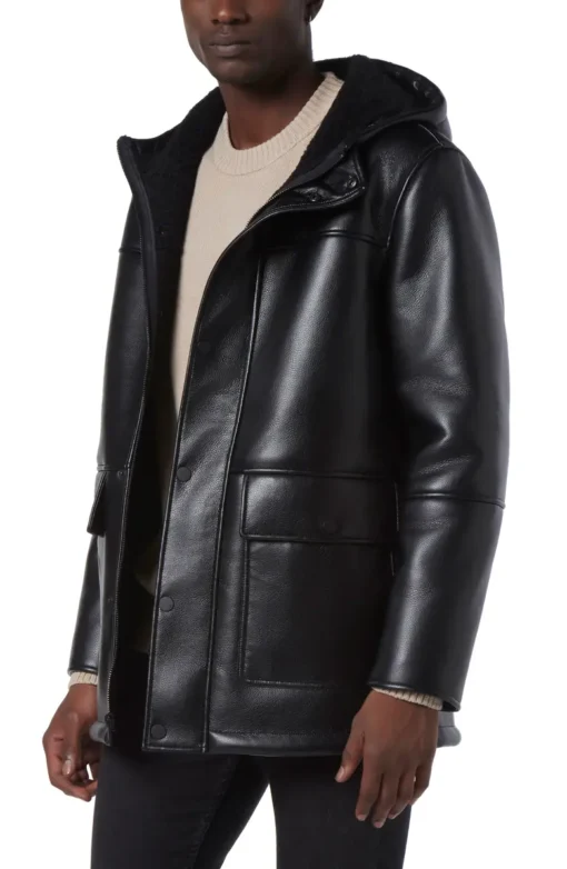 Men's Black Sherpa Leather Coat - Image 4