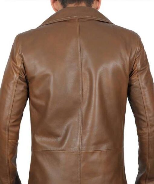 Men's Brown Winter Leather Car Coat - Image 3