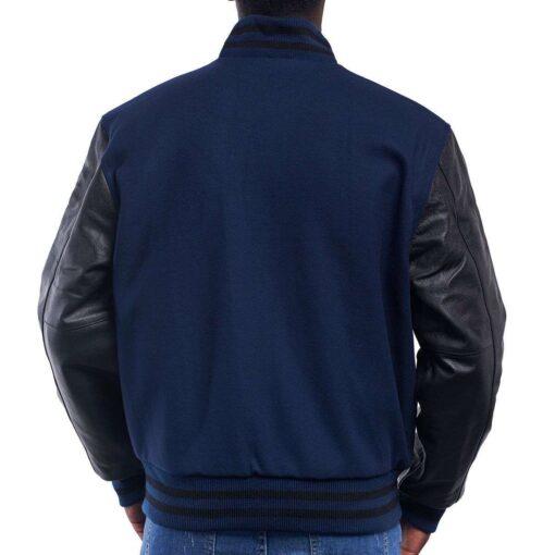 Royal Blue & Grey Leather Letterman Jacket - Image 2