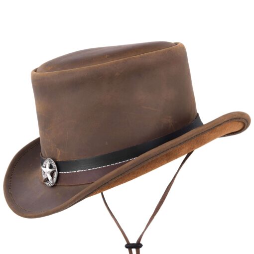 Vintage Leather Top Hat with Star Hatband - Image 2