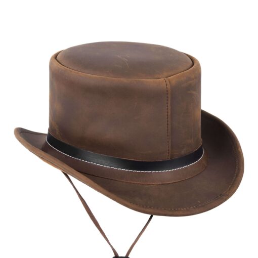 Vintage Leather Top Hat with Star Hatband - Image 3