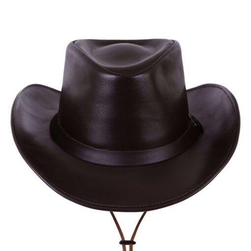 Western Brown Leather Cowboy Hat - Image 2