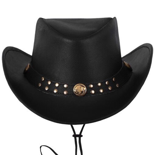 Black Leather Cowboy Hat with Buffalo Nickel Band - Image 3