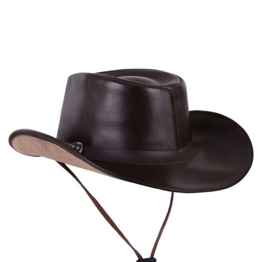 Western Brown Leather Cowboy Hat - Image 3