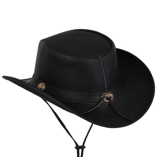 Black Leather Cowboy Hat with Buffalo Nickel Band - Image 2