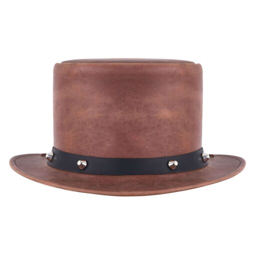 Distressed Genuine Brown Leather Top Hat - Image 4