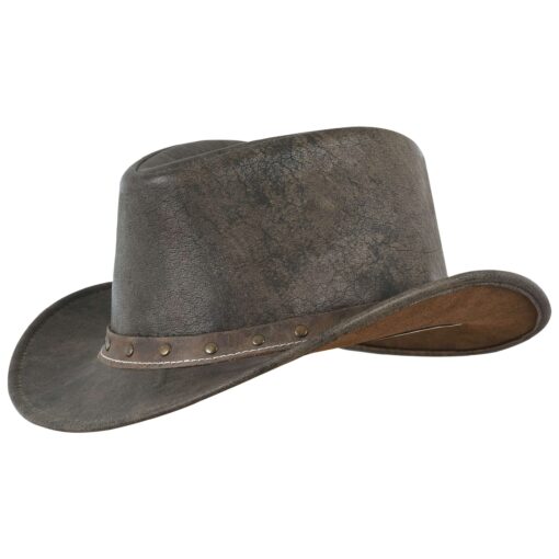 Genuine Brown Distressed Leather Cowboy Hat - Image 2