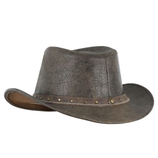 Genuine Brown Distressed Leather Cowboy Hat - Image 4