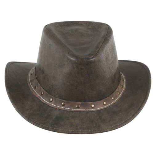 Genuine Brown Distressed Leather Cowboy Hat - Image 3