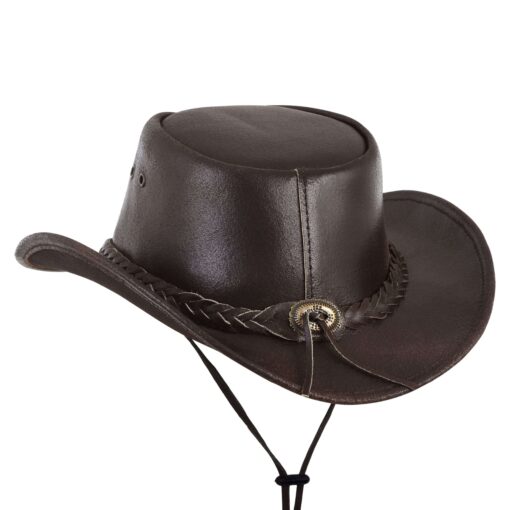 Matte Brown Leather Cowboy Hat With Braided Hat Band - Image 2