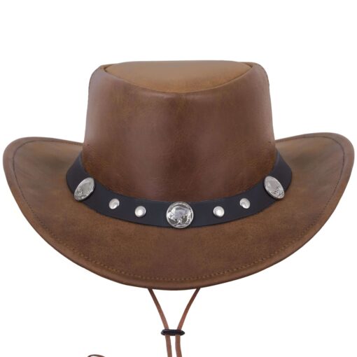 Brown Leather Cowboy Hat with Leather Conchos Hat Band - Image 2