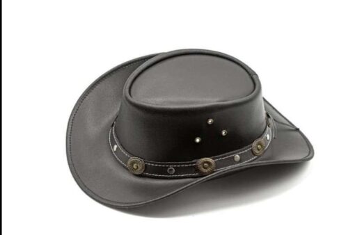 Waterproof Black Leather Aussie Cowboy Hat - Image 3