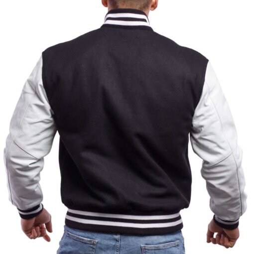 Black Wool & White Leather Letterman Jacket - Image 2