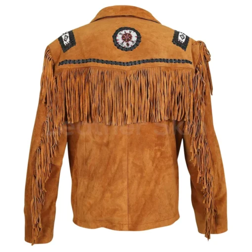 Mens Brown Suede Leather Western Jacket With Fringes - Image 4