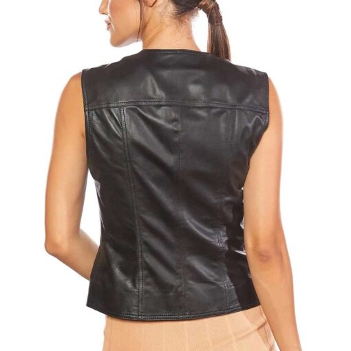 Black Classic Leather Vest For Women - Image 3