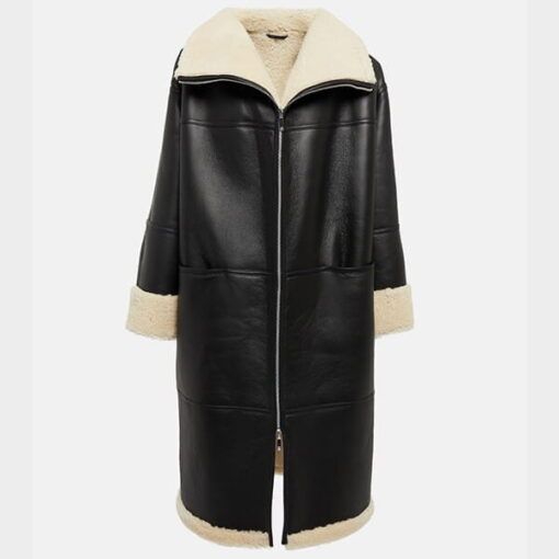 Soft Lambskin Sherpa Leather Women's Long Coat - Image 3