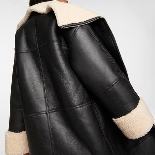 Soft Lambskin Sherpa Leather Women's Long Coat - Image 5