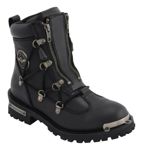 Women's Black Leather 6-Inch Twin Zipper Lock Biker Boots - Image 4