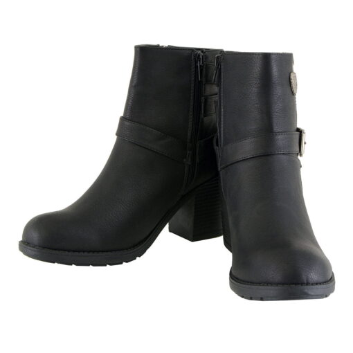 Women's Short Black Leather Fashion Boots W/ Side Zipper & Triple Buckle - Image 4