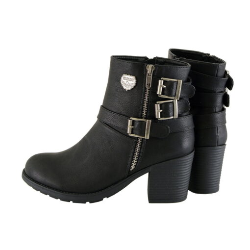 Women's Short Black Leather Fashion Boots W/ Side Zipper & Triple Buckle - Image 6