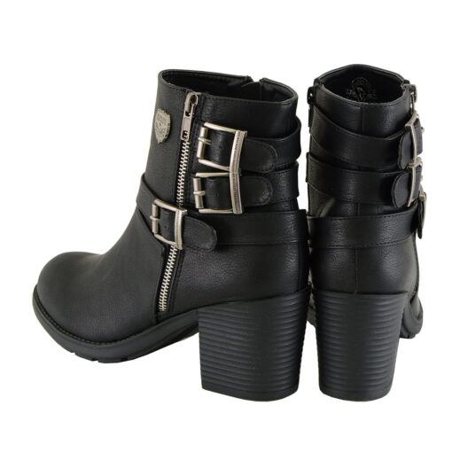 Women's Short Black Leather Fashion Boots W/ Side Zipper & Triple Buckle - Image 7